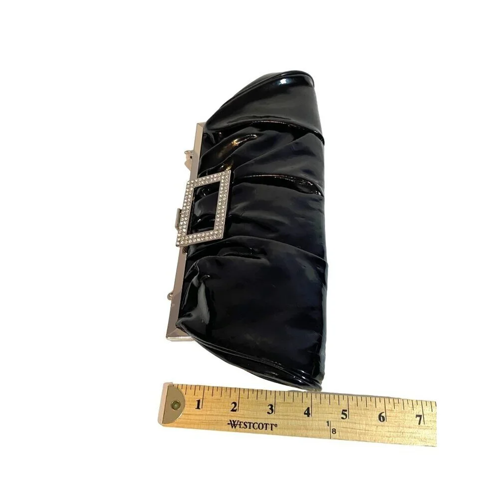 New Black Glossy Convertible Evening Bag Clutch with Rhinestone‎ Closure
